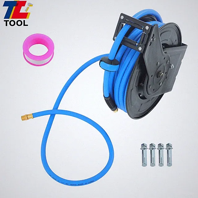 1/2in x 50ft Wall Mount Auto Rewind Retractable Reel 300PSI Flexible Hybrid Hose