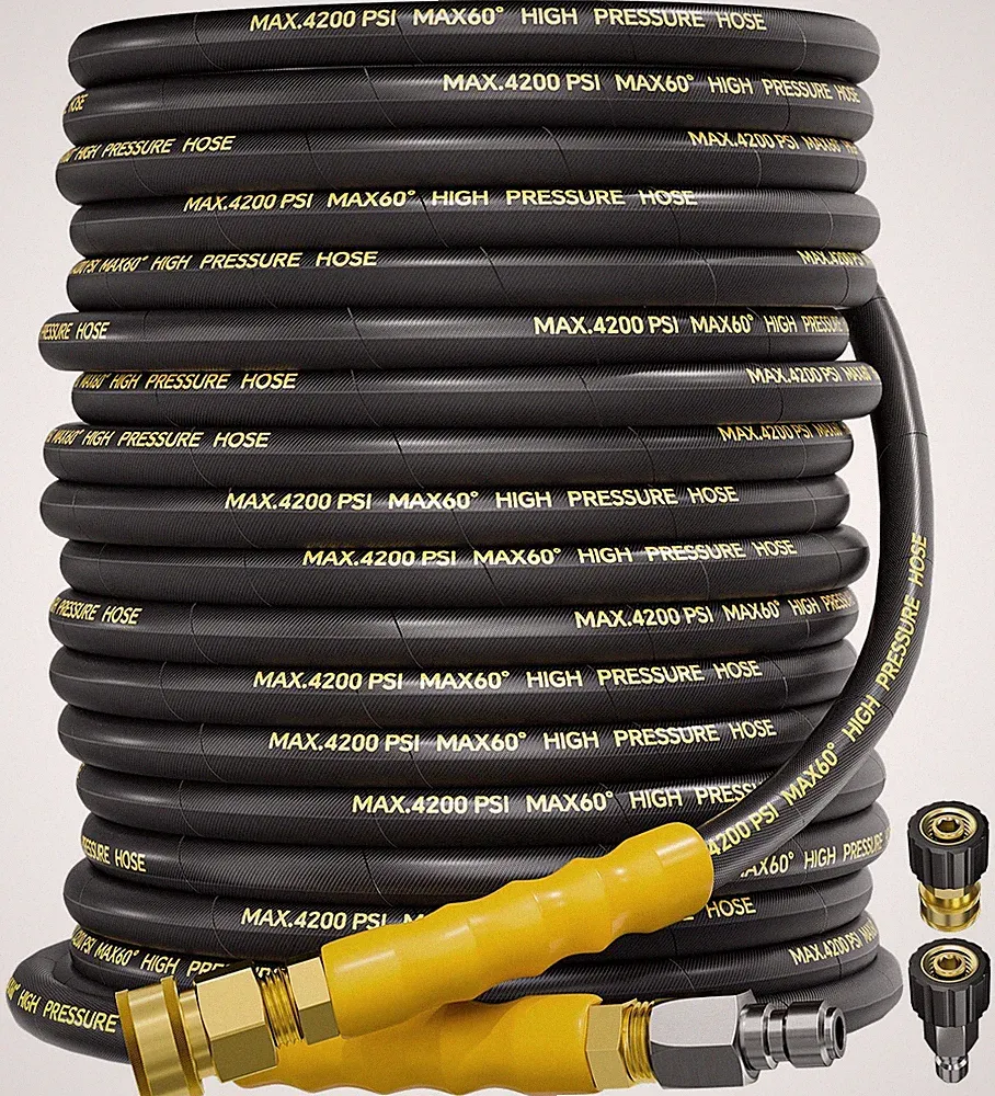 1/4" 4200PSI Pressure Washer Hose & 3/8" Quick Connect 100FT Kink Resistant Hose