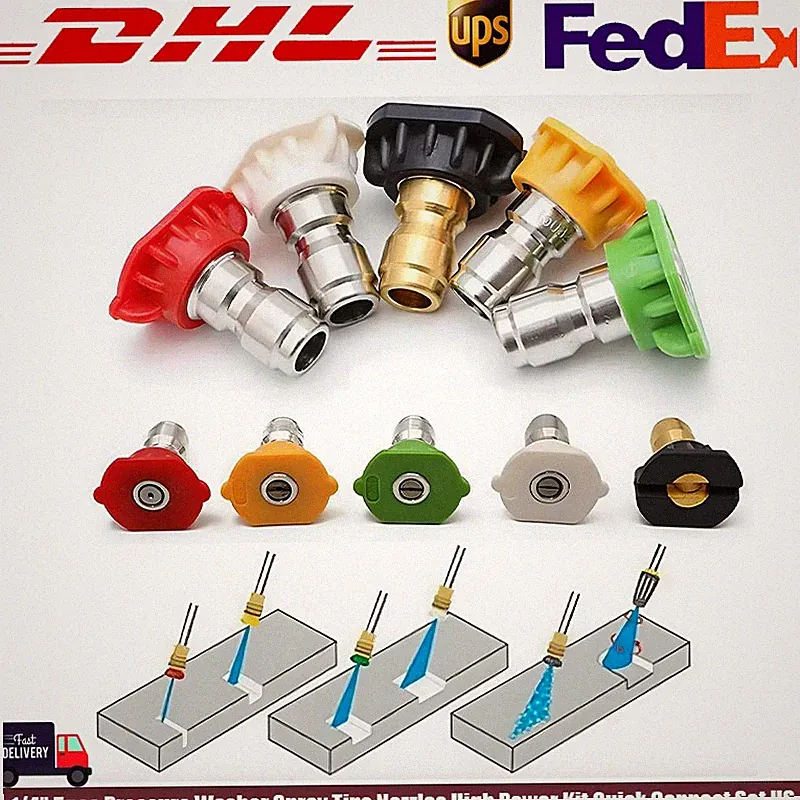1/4" 5pcs Pressure Washer Spray Tips Nozzles High Power Kit Quick Connect Set US