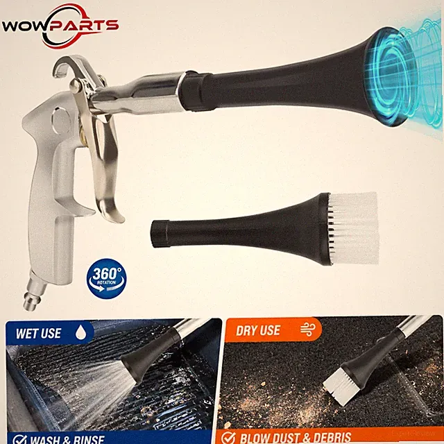 1/4" Car Air Cleaning Gun High Pressure Blow Dust Detailing Tool w/ Brush Nozzle