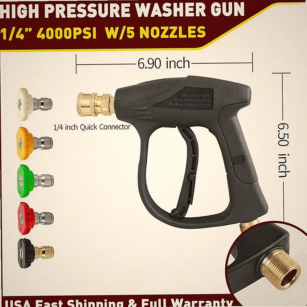 1/4" Foam Snow Pressure Washer Gun Car Wash Soap Lance Cannon Spray +5 Nozzle
