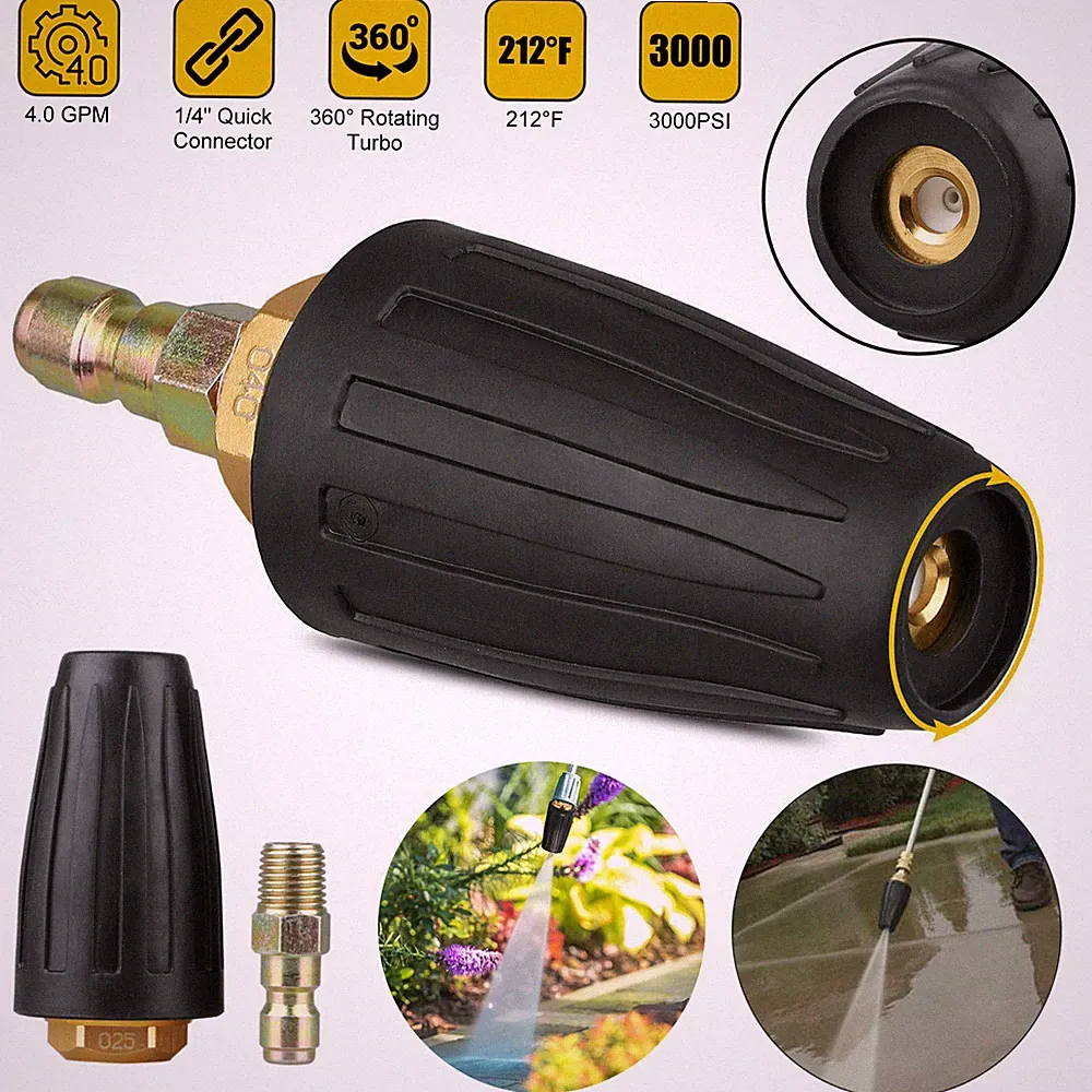 1/4" High Pressure Washer Fast Rotating Turbo Nozzle Spray Tip 4.0 GPM 3000PSI