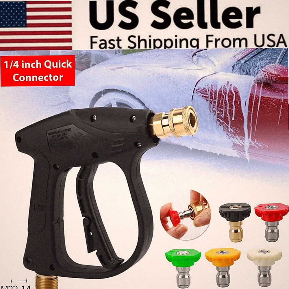 1/4" High Pressure Washer Gun 4000 PSI Car Wash Foam Spray Short Wand w/5 Nozzle