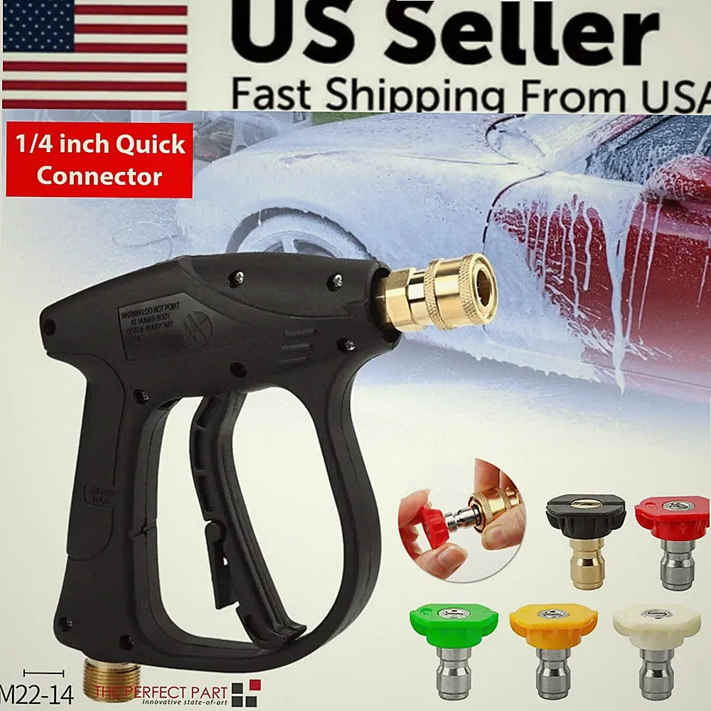1/4" High Pressure Washer Gun 4000 PSI Car Wash Foam Spray Short Wand w/ Nozzle