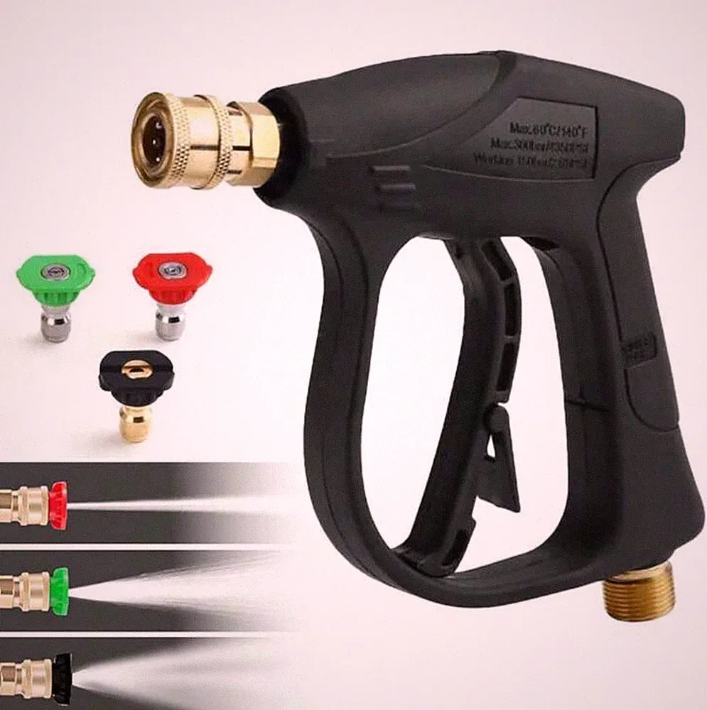 1/4" High Pressure Washer Gun 4000 PSI Car Wash Foam Spray Short Wand With 3 Tip