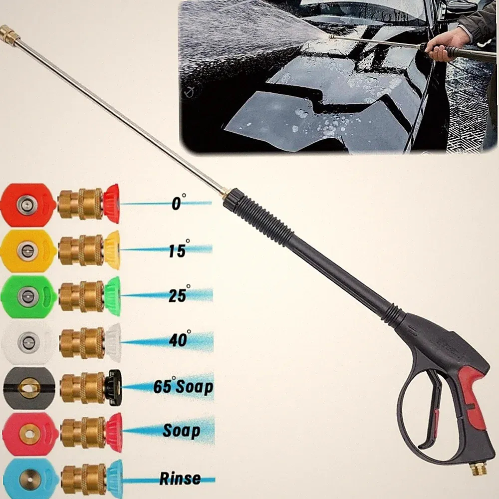 1/4" High Pressure Washer Gun 4000 PSI Car Wash Foam Spray Wand 7 Nozzle M22-14