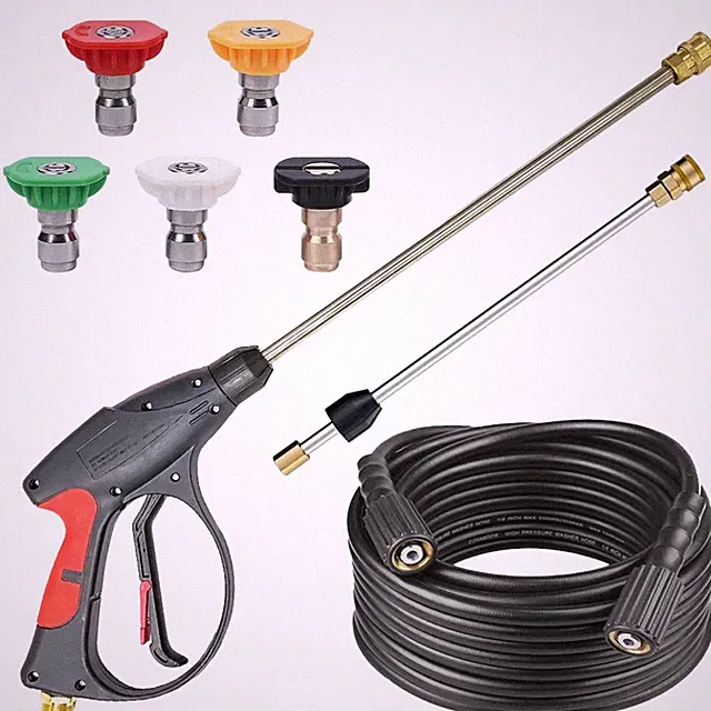 1/4" High Pressure Washer Gun 4000 PSI Car Wash Spray Gun Wand 5 Nozzle Hose