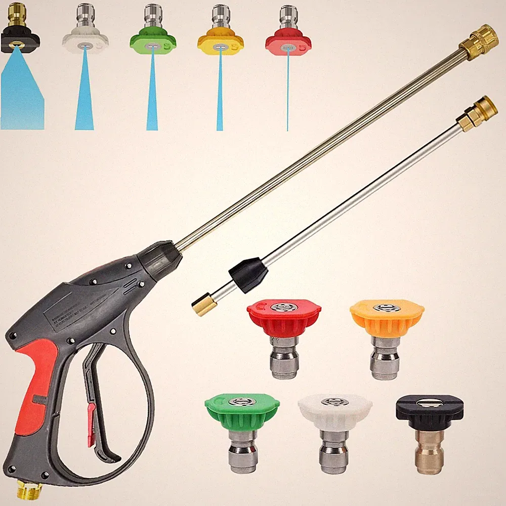 1/4" High Pressure Washer Gun 4000 PSI Car Washing Spray Gun and Wand 5 Nozzles