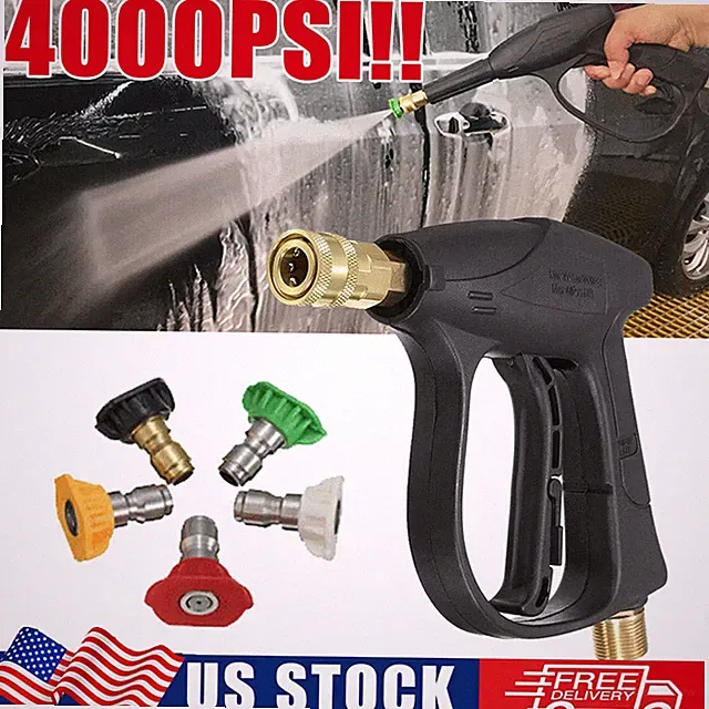 1/4" High Pressure Washer Gun 4000 PSI Wash Foam Spray Short Wand w/5 Nozzle US