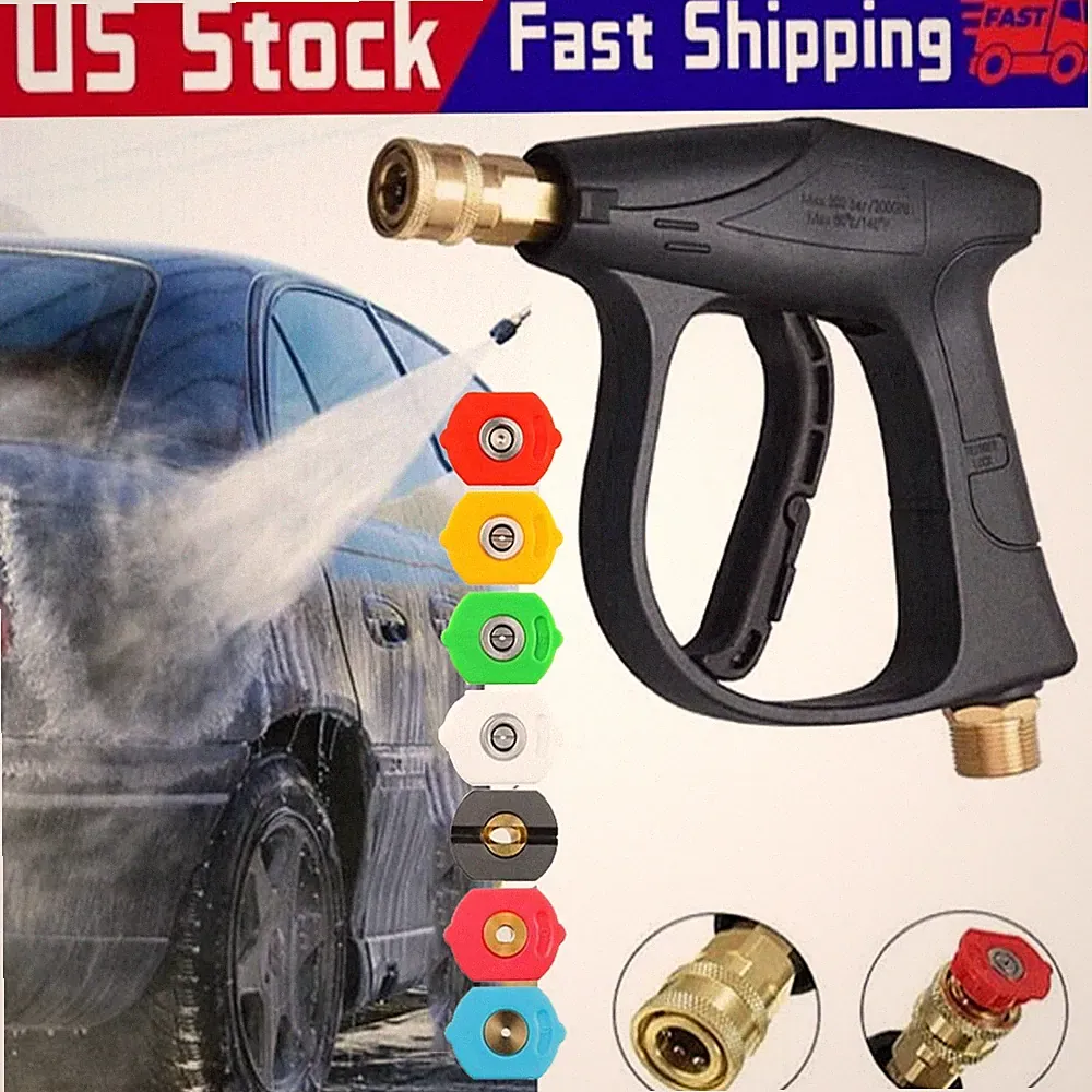 1/4" High Pressure Washer Gun 4000PSI Car Wash Foam Spray Short Wand w/7 Nozzle