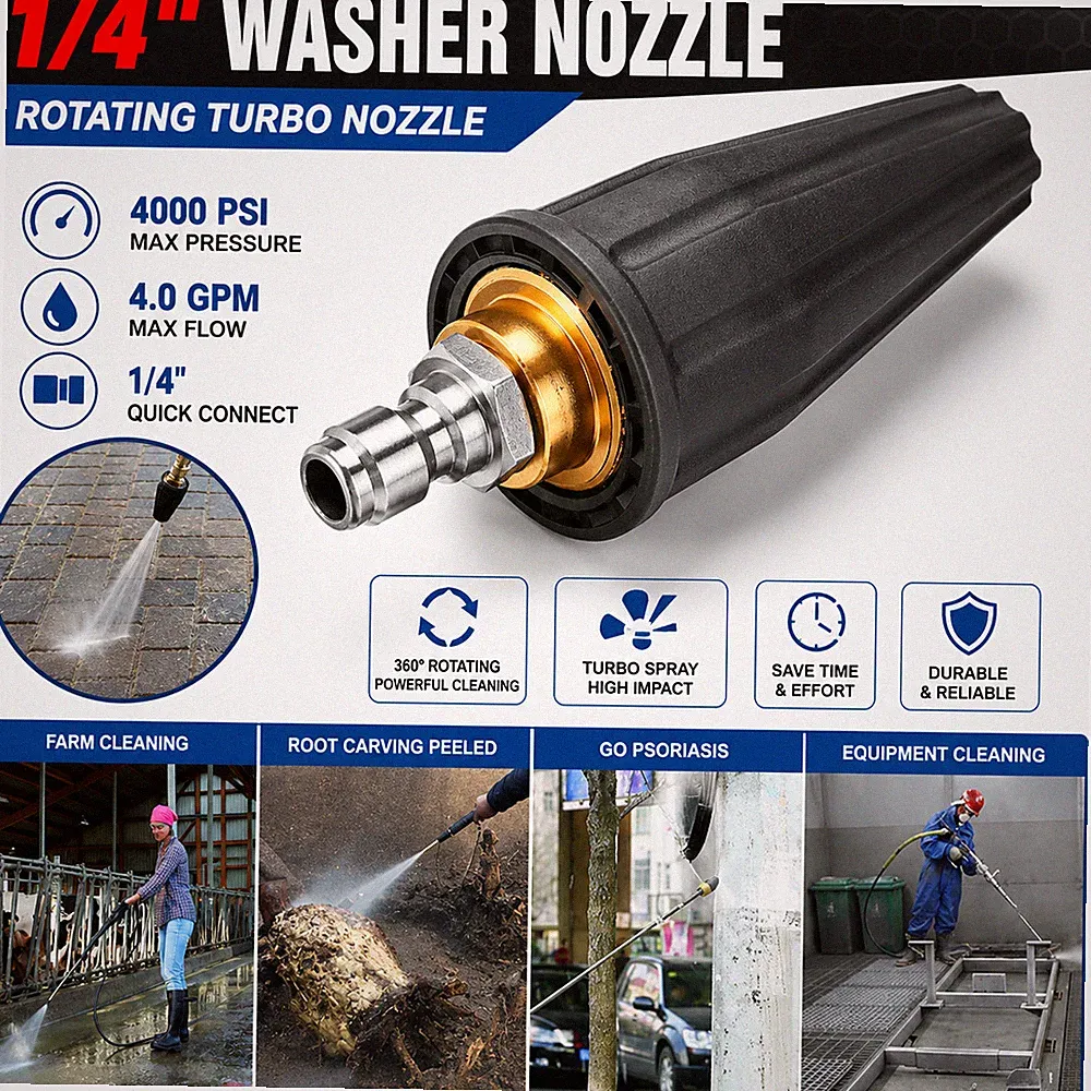 1/4" High Pressure Washer Rotating Turbo Nozzle Spray Tip 4.0 GPM 4000PSI Quick