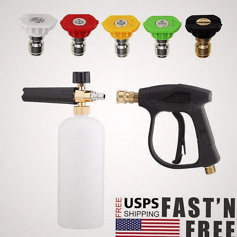 1/4" High Pressure Washer Snow Foam Cannon Lance Gun 1L Bottle with 5 Nozzle Kit