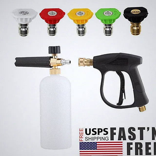 1/4" High Pressure Washer Snow Foam Cannon Lance Gun 1L Bottle with 5 Nozzle Kit
