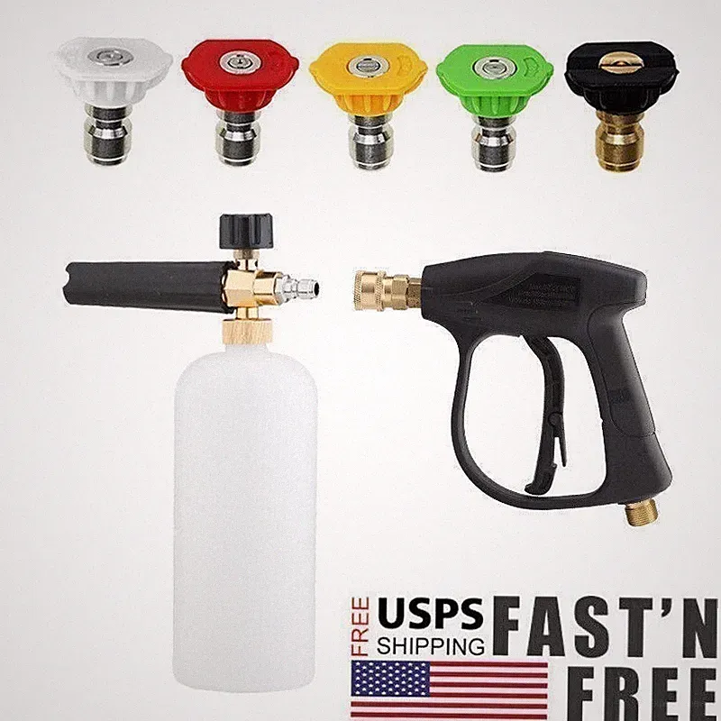1/4" High Pressure Washer Snow Foam Cannon Lance Gun 1L Bottle with 5 Nozzle Kit