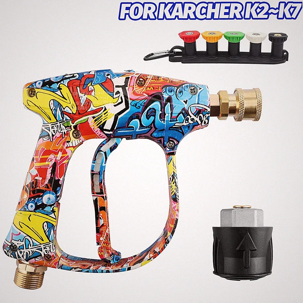 1/4" M22 14mm Aluminum Pressure Washer Gun with 5 Multifunctional Spray Nozzles