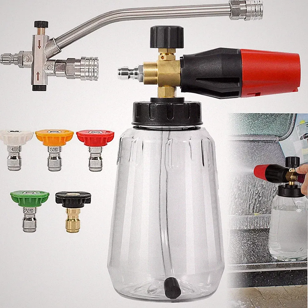 1/4” Pressure Washer Foam Cannon with Dual-Connector Double Tip Attachment NEW