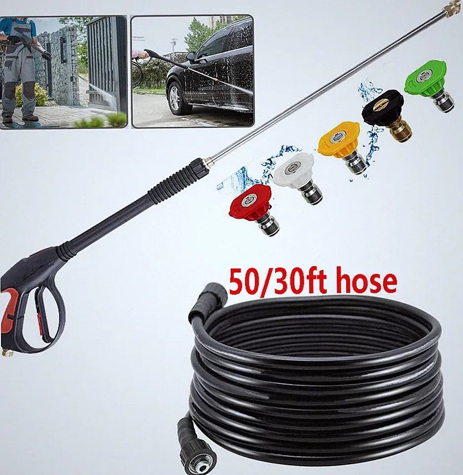 1/4" Pressure Washer Gun + Extension Wand Lance +5 Nozzle Tips /30/50FT Hose M22