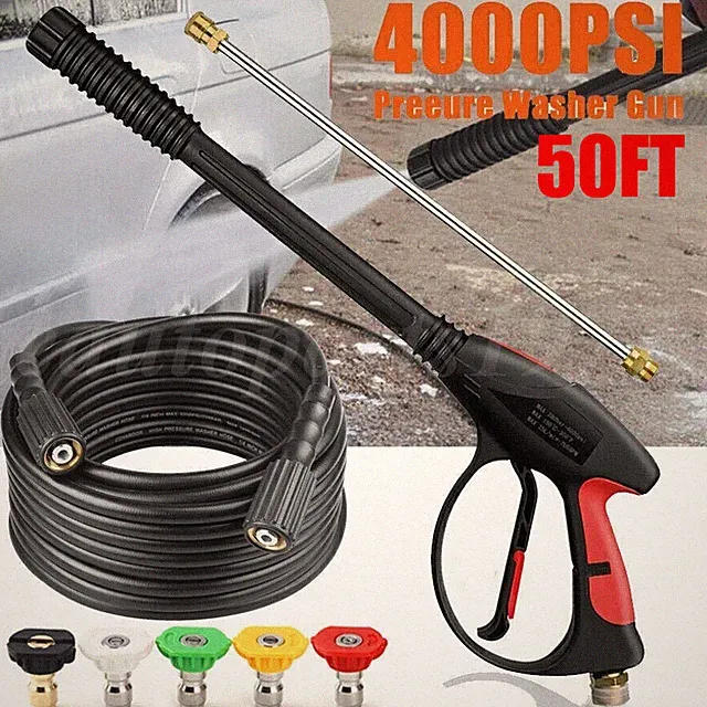 1/4" Pressure Washer Gun + Extension Wand Lance +5 Nozzle Tips 50FT Hose M22 NEW