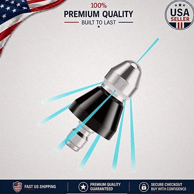 1/4" Pressure Washer Sewer Jetter Nozzle – 5000 PSI, Stainless Steel