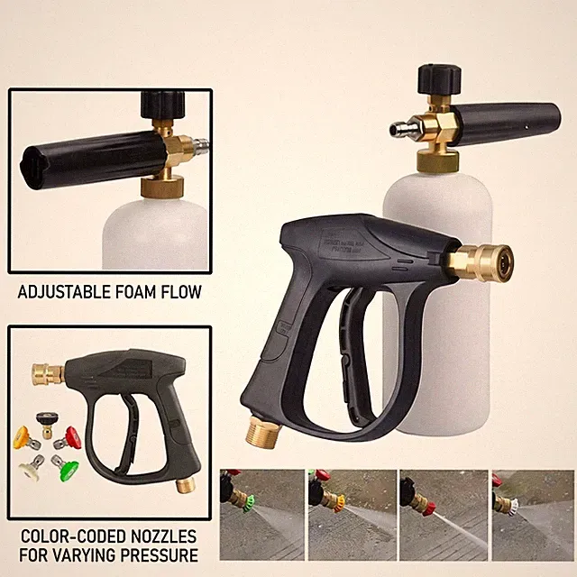 1/4" Professional Snow Foam Cannon Lance Gun 1L Bottle with 5 Nozzles Kit