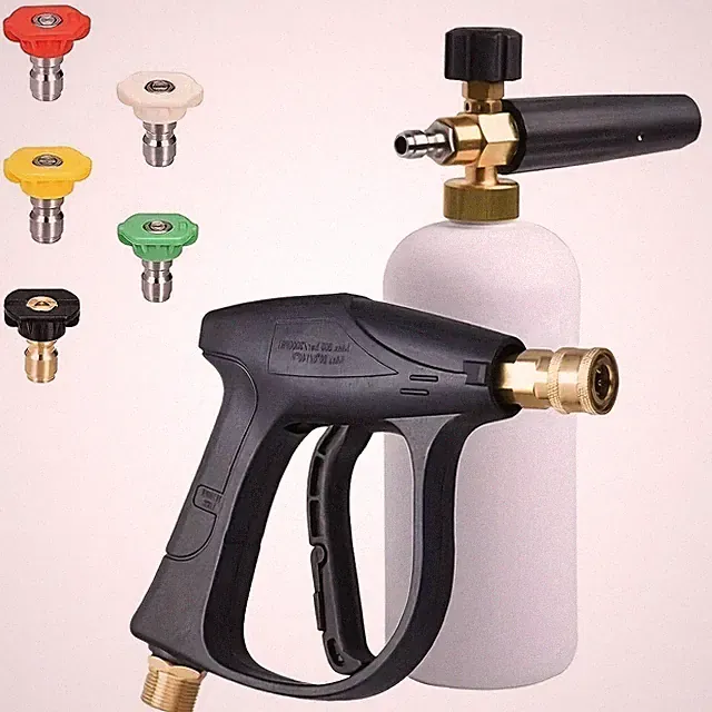 1/4" Quick Release Snow Foam Lance Cannon Gun with 5 Nozzles Kit 1000ML Bottle