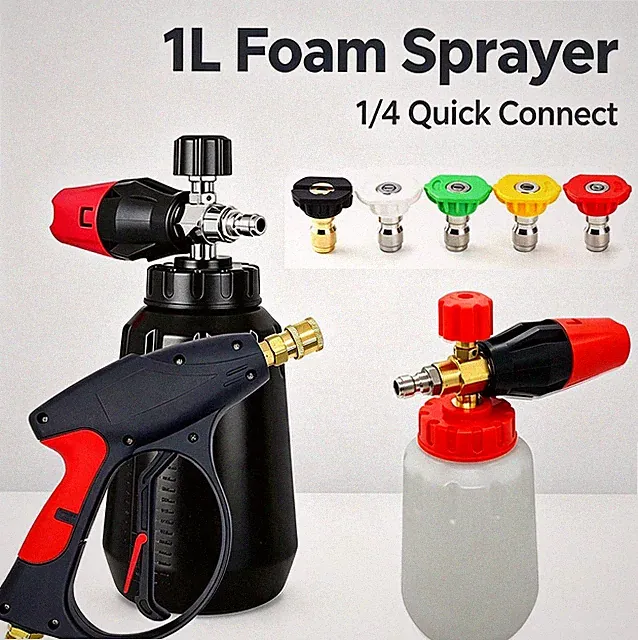 1/4" Snow Foam Cannon Gun Car Wash Soap Lance Sprayer Pressure Washer Bottle Set