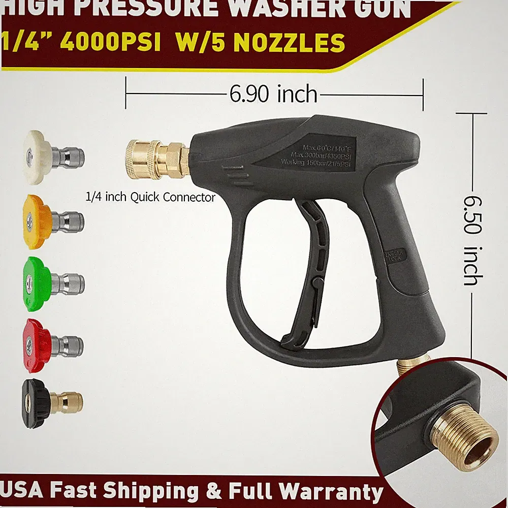 1/4" Snow Foam Pressure Washer Gun Car Wash Soap Lance Cannon Spray +5 Nozzle