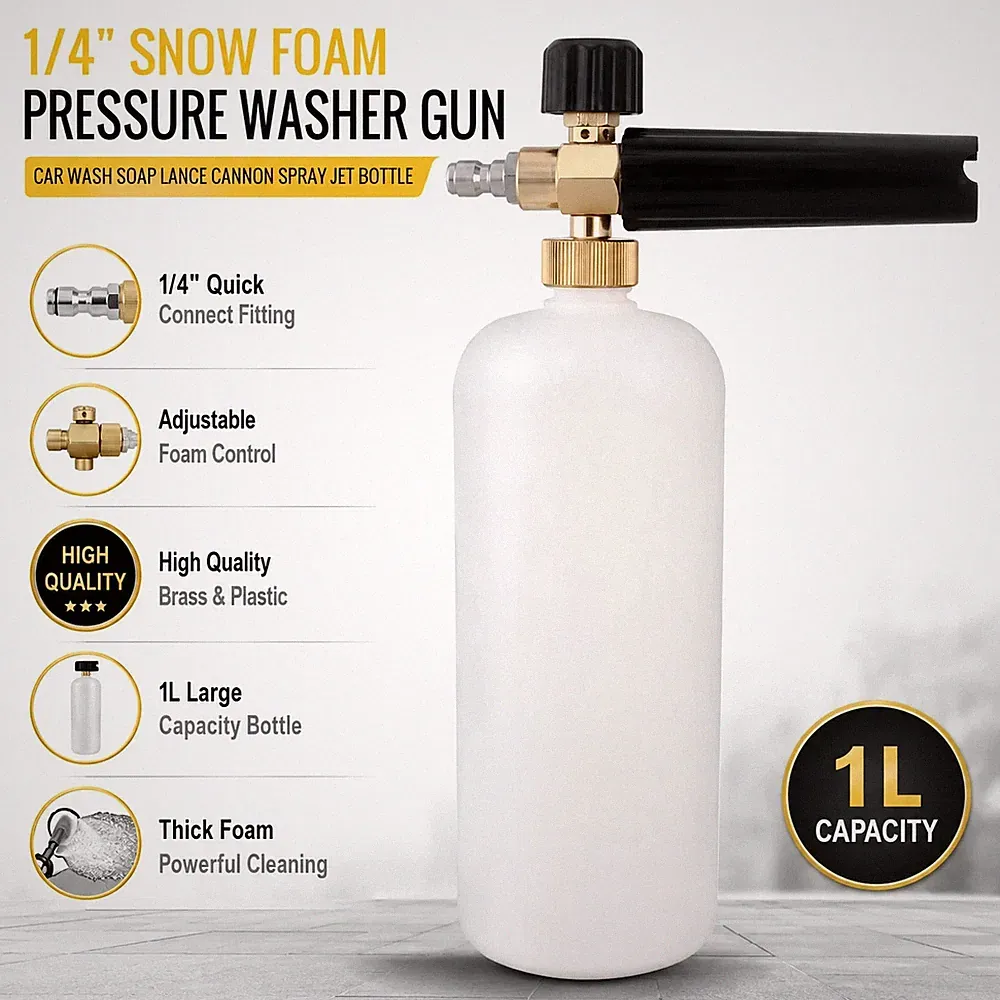 1/4" Snow Foam Pressure Washer Gun Car Wash Soap Lance Cannon Spray Jet Bottle