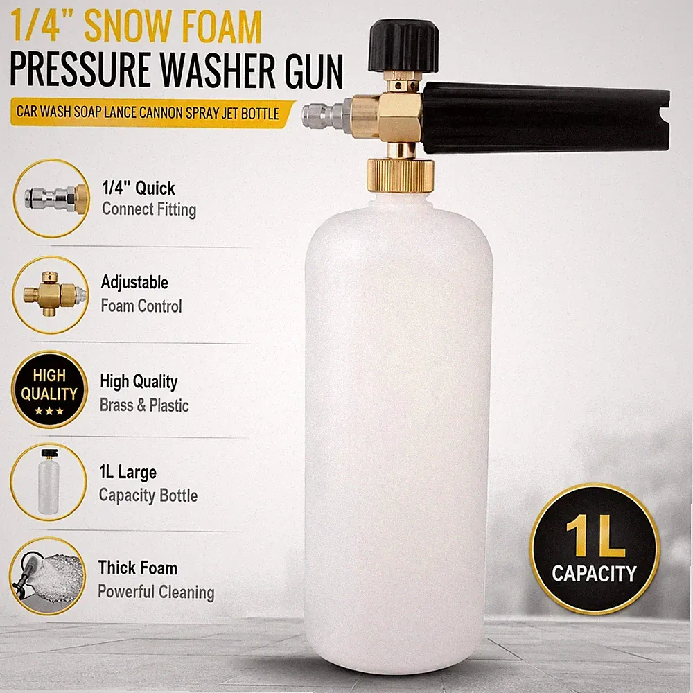 1/4" Snow Foam Pressure Washer Gun Car Wash Soap Lance Cannon Spray Jet Bottle