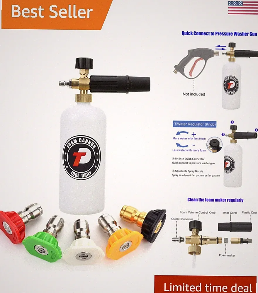 1 Liter Foam Cannon with 5 Quick Connect Tips - Perfect for Cars and Motorcycles