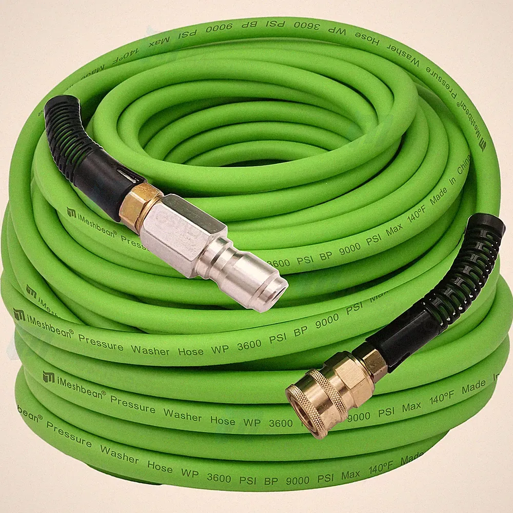 100'ft 3/8" Green 3600psi Pressure Washer Hose With Couplers Super Flexible
