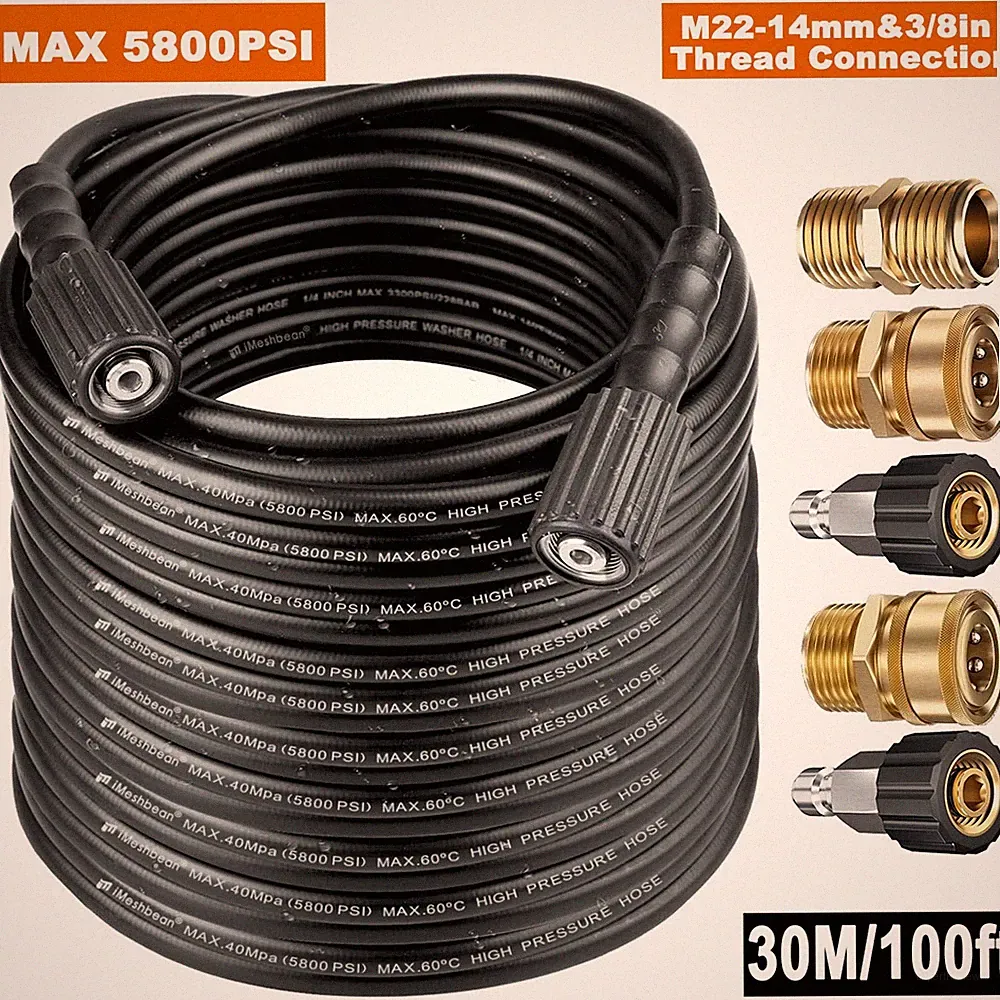 100 FT Pressure Washer Hose 1/4" Replacement Power Wash Hose with Quick Connect