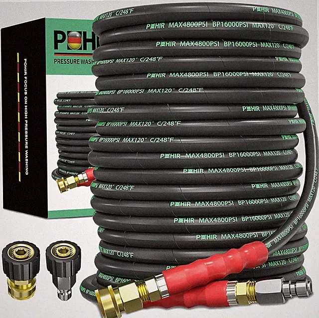 100 Ft Pressure Washer Hose 3/8" 4800 PSI Kink Resistant with Adapters
