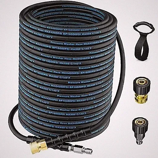 100 Ft Pressure Washer Hose, Power Washer Hose Attachment with 3/8'' Quick