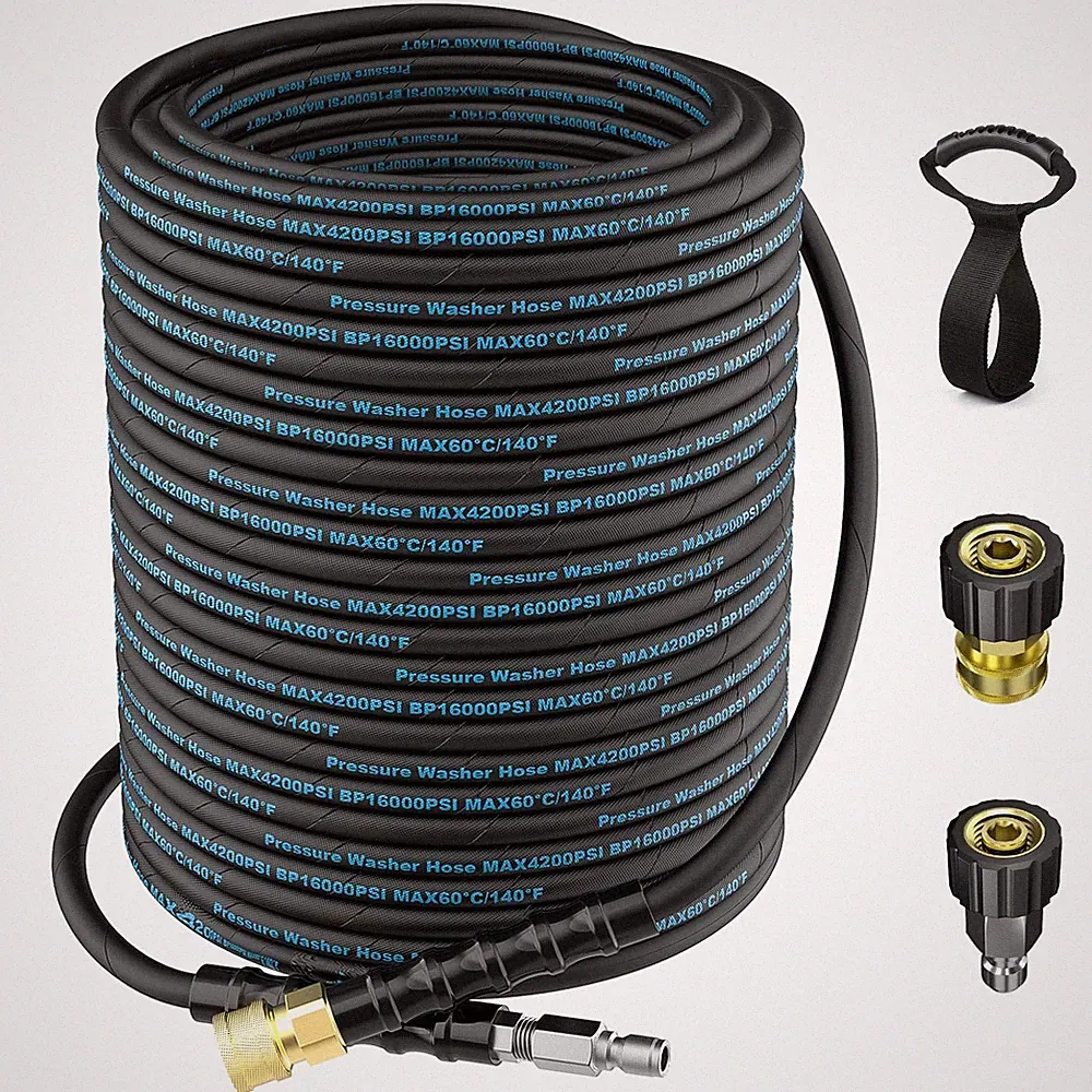 100 Ft Pressure Washer Hose, Power Washer Hose Attachment with 3/8'' Quick Co...