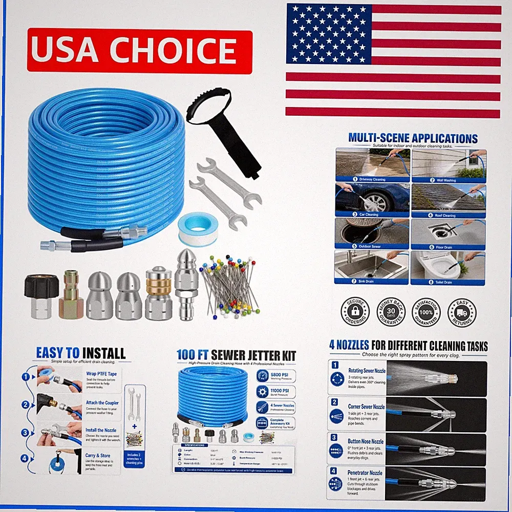100 FT Sewer Jetter Kit for Pressure Washer, 5800PSI Drain Cleaner Hose