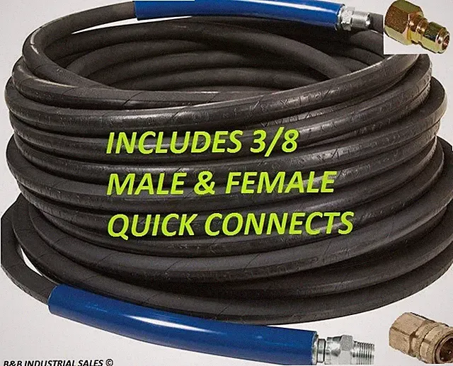 100' Pressure Washer Hose 3/8" 4000psi w/ Quick Connects 100 ft Black
