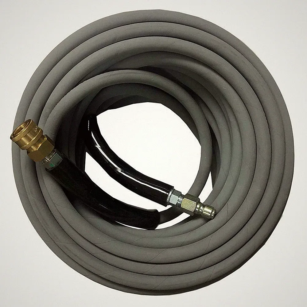 100' Pressure Washer Hose Gray Non-Marking 4000psi 275 Degrees w/ Quick Connects