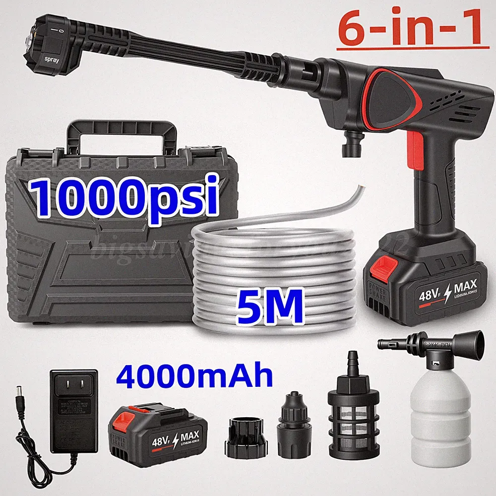 1000PSI Cordless Electric High Pressure Water Gun Portable Washer Gun+Battery US