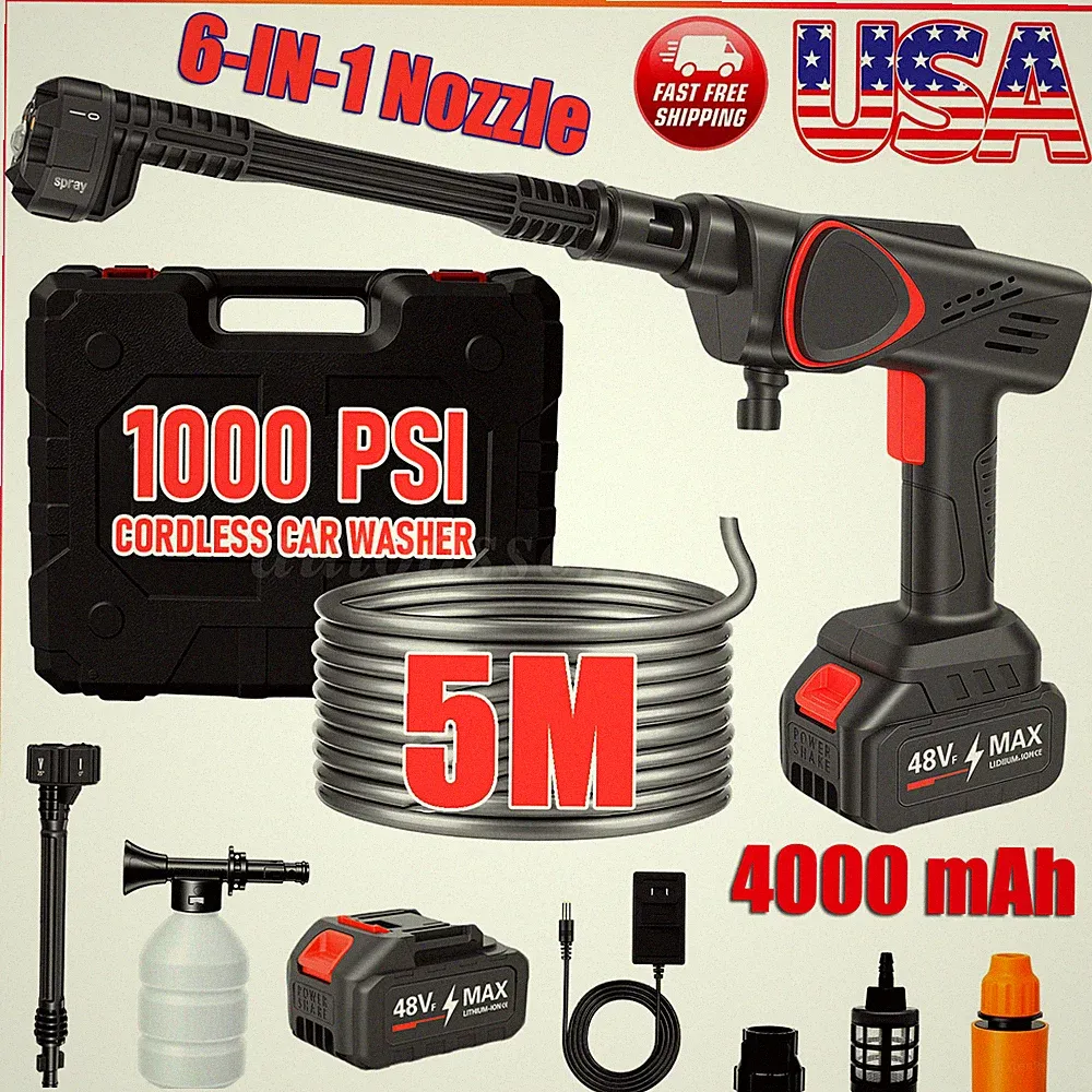 1000PSI Cordless Electric High Pressure Water Spray Car Gun Portable Washer Gun