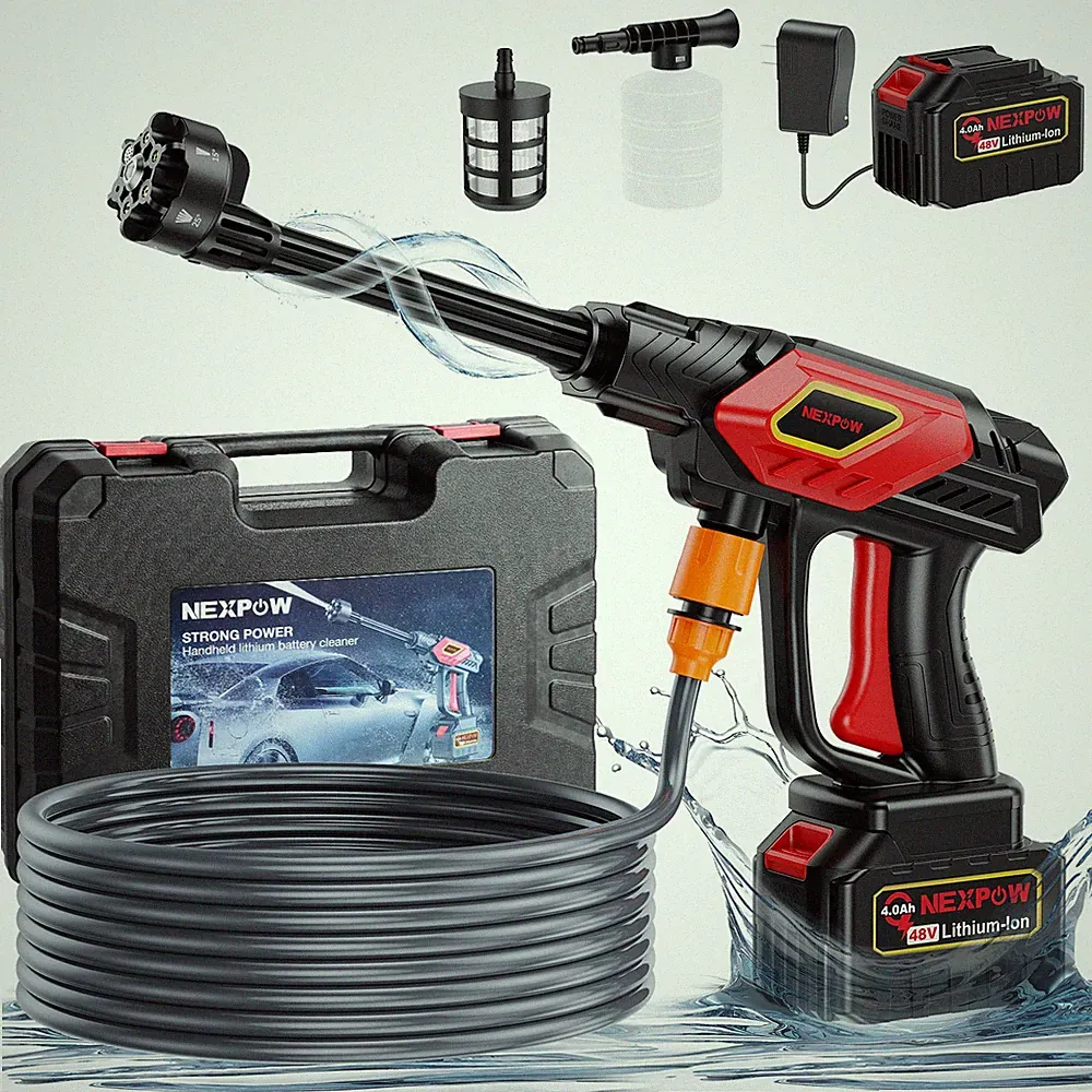 1000PSI Cordless Pressure Washer 2.4GPM Power Washer 6-in-1 Nozzle 32.8ft Hose