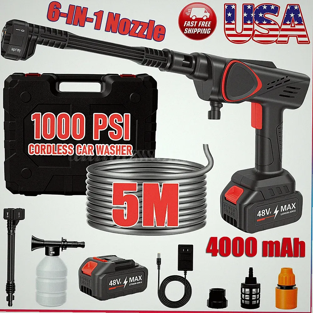 1000PSI Portable Washer Gun Cordless Electric High Pressure Water Spray Car Gun