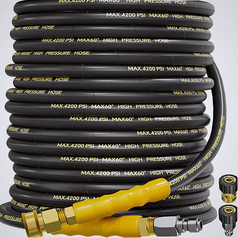 100FT 1/4" 4200PSI Pressure Washer Hose 3/8" Quick Connect Kink Resistant Hose