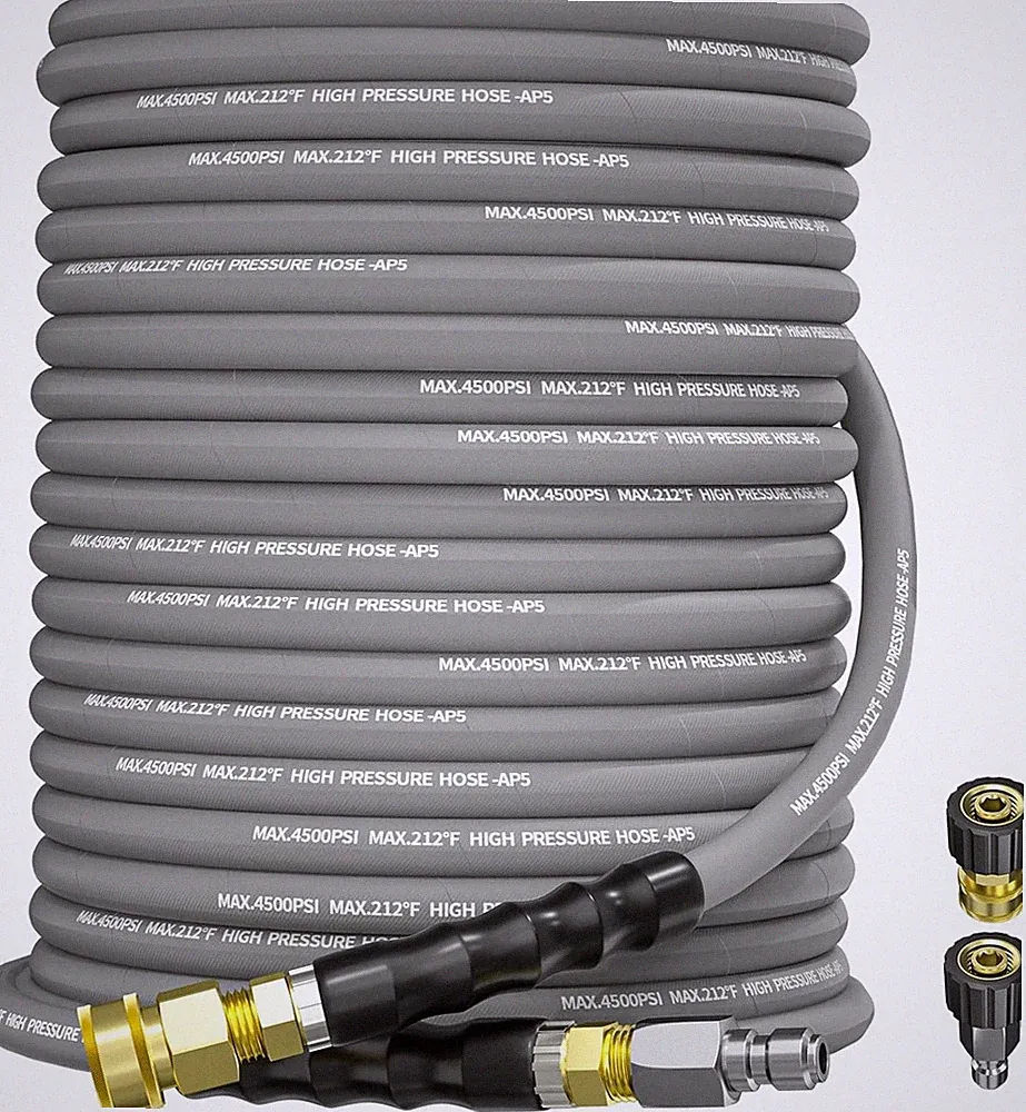100FT 3/8" Pressure Washer Hose 4500PSI 2-Braid Hot Water Hose Swivel QC Adapter