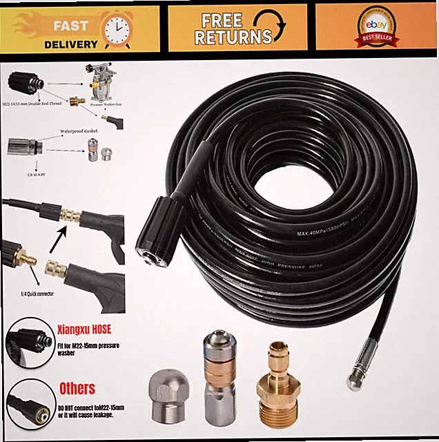 100FT 5800 PSI Pressure Washer Hose Kit with Nozzles & Quick Connect for Drain C