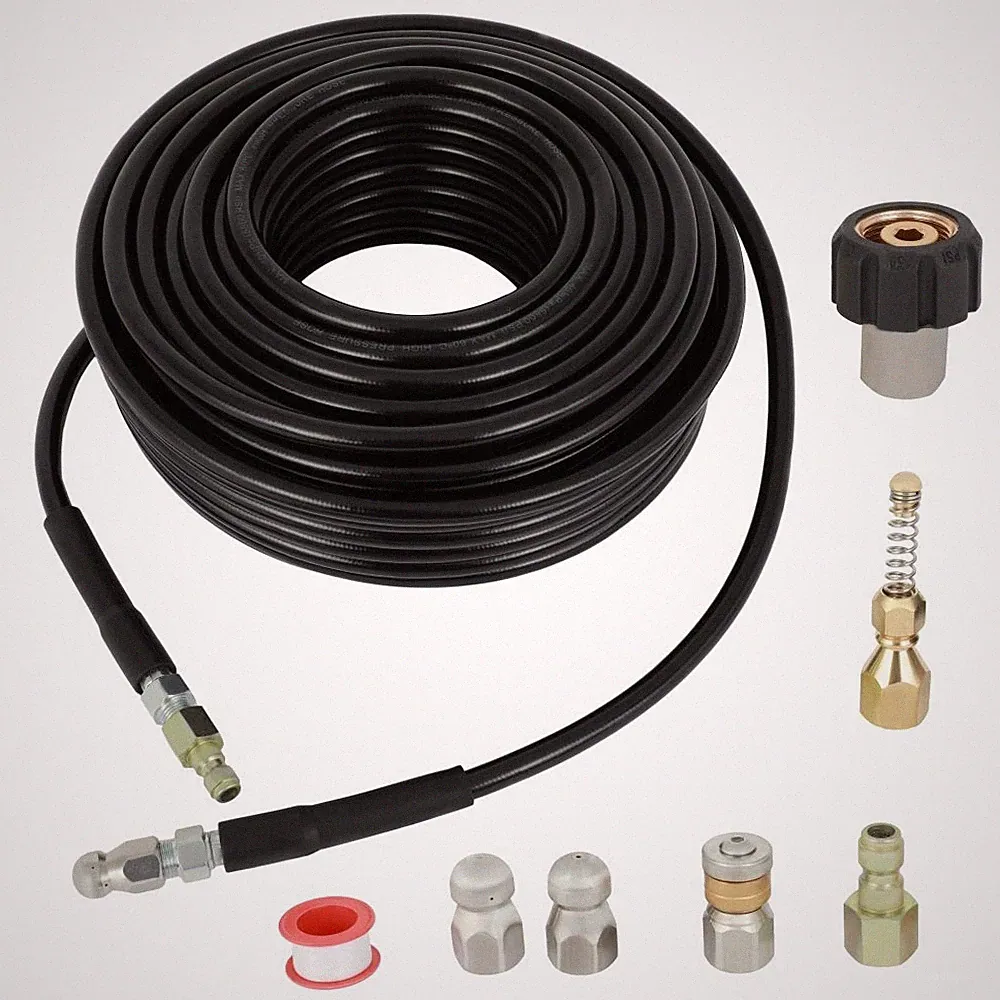 100FT 5800PSI 1/4 InchSewer Jetter Kit for Pressure Washer Hose