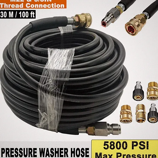 100FT 5800PSI Replacement High Pressure Power Washer Hose -3/8" Quick Connect U