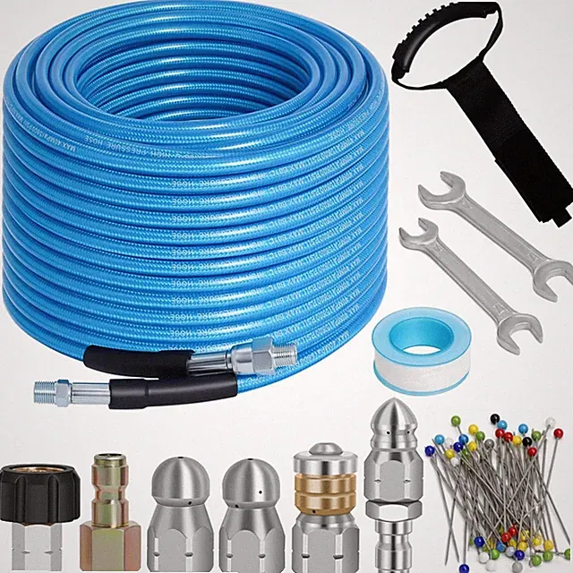 100FT Blue Sewer Jetter Hose Kit for 5800PSI Pressure Washer Drain Cleaner