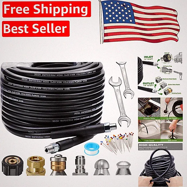 100FT High Pressure Sewer Jetter Kit with Nozzles for Efficient Clog Clearing