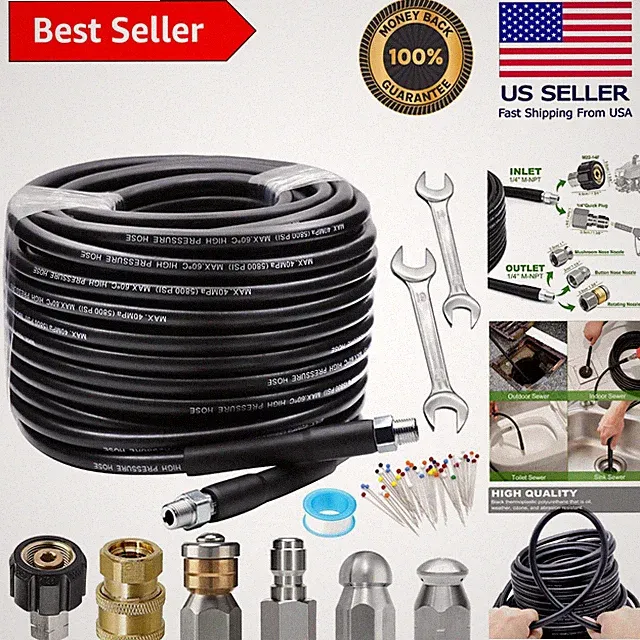 100FT High Pressure Sewer Jetter Kit with Rotating Nozzles - Easy Drain Cleaning